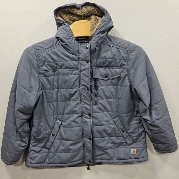 Carhartt Midweight Utility Jacket Womens 2X Blue Gray Sherpa Lined Hooded 103909